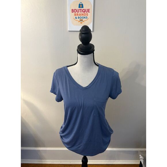 Cable & Gauge Tops - Cable & Gauge Women’s Small Blue V-Neck Short-Sleeve Pocket T-Shirt